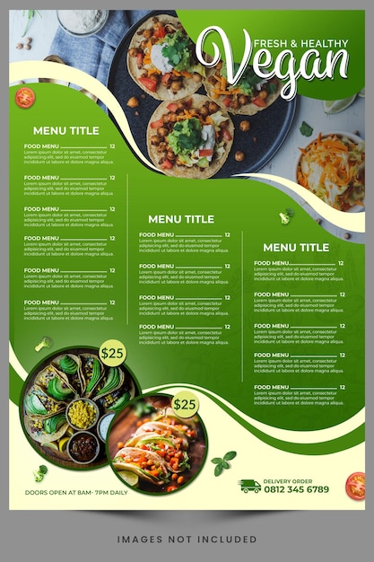 Modelo de menu vegano para restaurante vegano