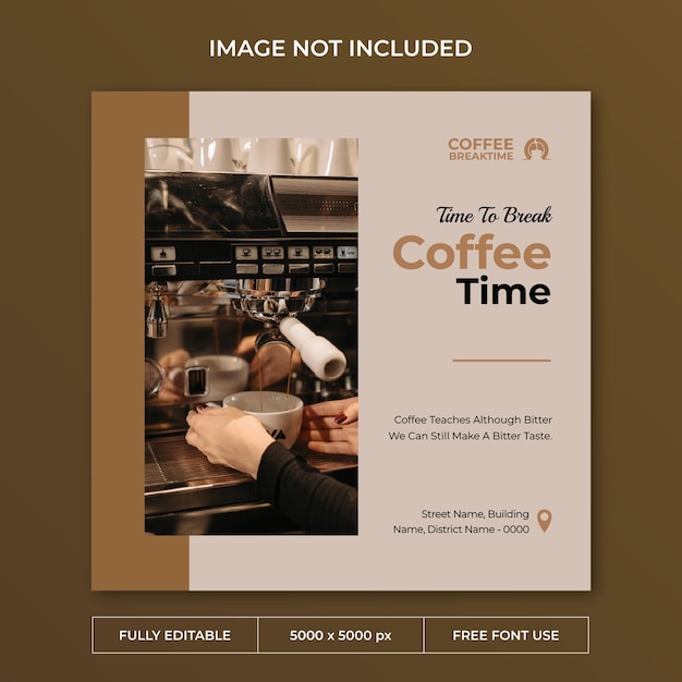 PSD modelo de mídia social de postagem de instagram de intervalo de café