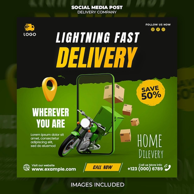 PSD modelo de postagem de mídia social da delivery company