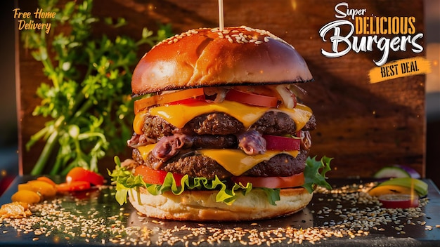 PSD modelo de postagem de mídia social super delicious buurger