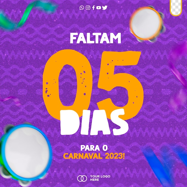 Modelo de postagem dias de carnaval de mídia social deixados carnaval brasil