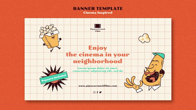 PSD modelo inspirado em cinema de cartão de banner de design plano