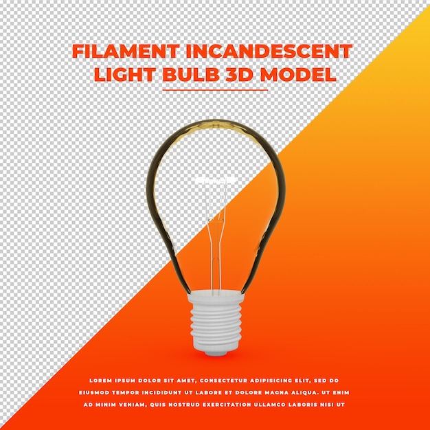 PSD modelo isolado de lâmpada incandescente de filamento