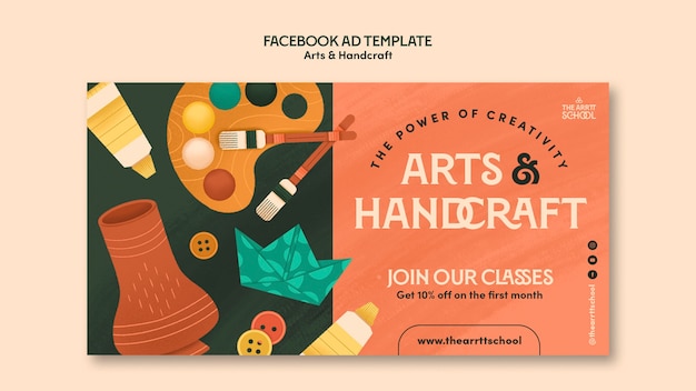 PSD modelo promocional de mídia social para aulas de artes e ofícios