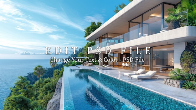 PSD moderne cliffside-villa mit infinity-pool