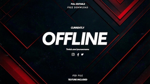 PSD modernes twitch-offline-banner mit abstrakten roten linien im hintergrund