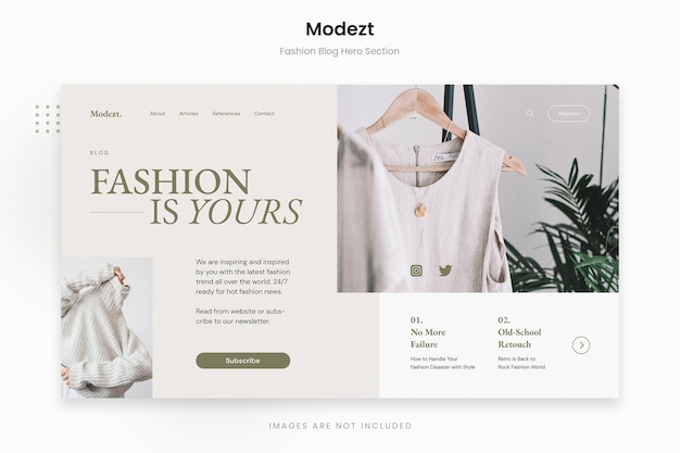 Modezt - Seção de heróis do blog de moda bege verde