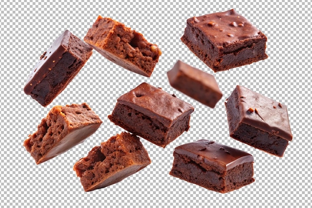 PSD des morceaux de brownies au chocolat flottant ou tombant au-dessus de biscuits chauds