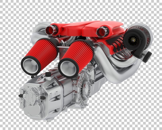 Motor de supercarro na ilustração de renderização 3d de fundo transparente