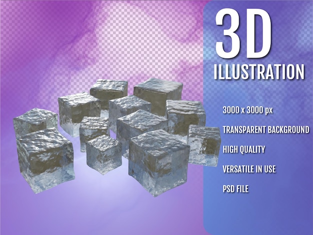 Muitos cubos de gelo renderização 3d