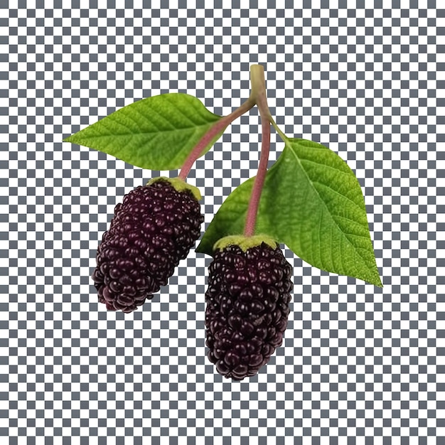 PSD mulberries fraîches avec des feuilles sur fond transparent