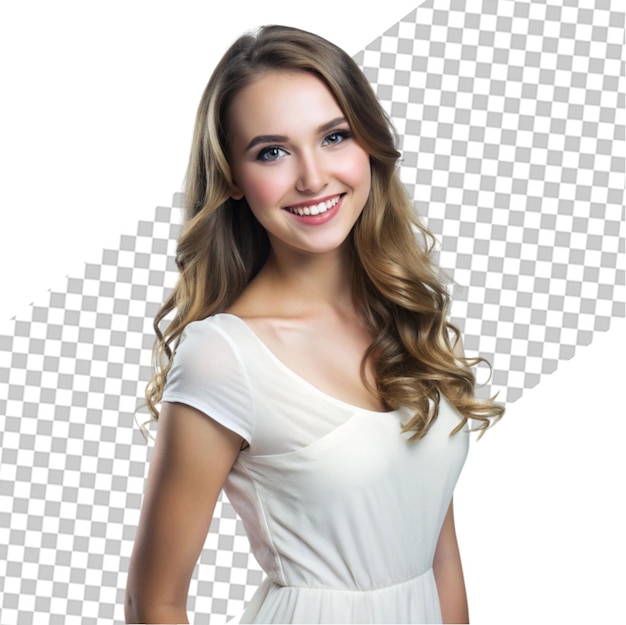 PSD mulher jovem, elegante e bonita, isolada em um fundo transparente.