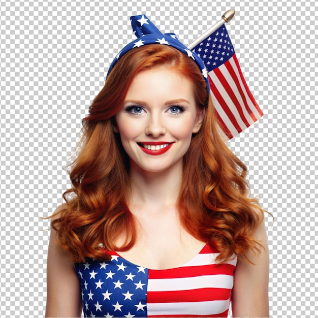 Mulher ruiva no Dia da Independência dos Estados Unidos