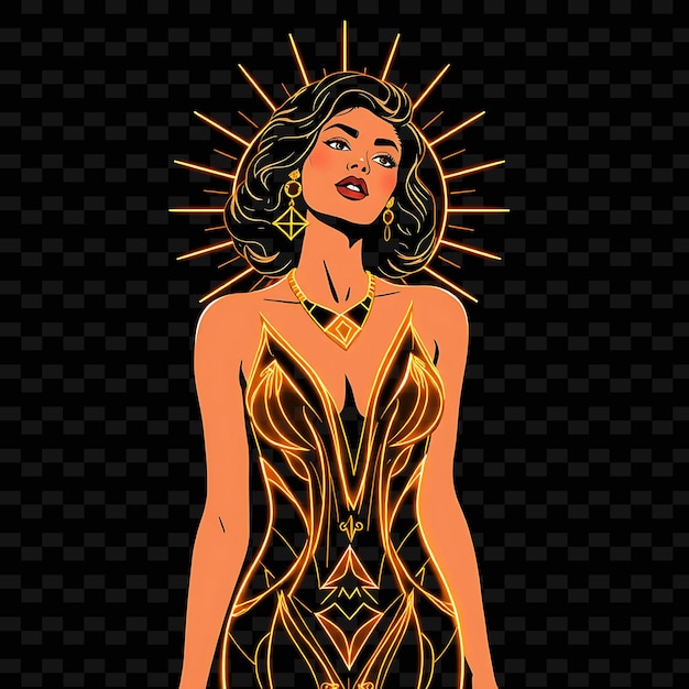 PSD mulher tonada em uma peça de néon art deco design de arte com ouro e bl ilustração neon caractera