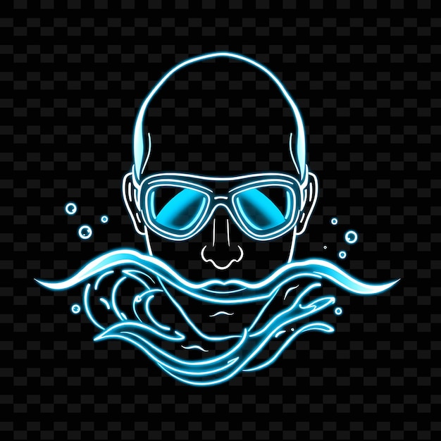 PSD nageur tonné avec des lunettes d'œil neon wave art design avec aqua blue et illustration neon character