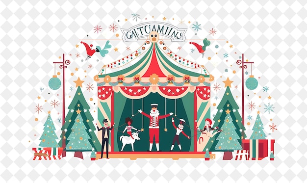 PSD natal no circo com os maiores personagens do show illustration christmas art design