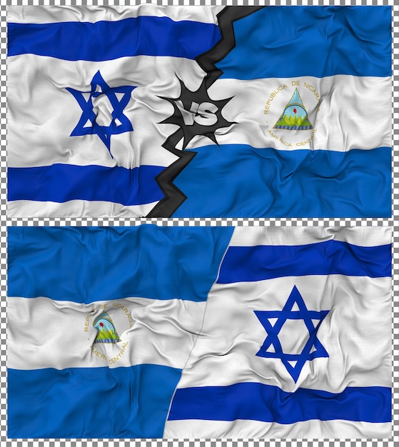 PSD nicaragua contro israele mezza bandiera combinata tessuto bump texture rendering 3d