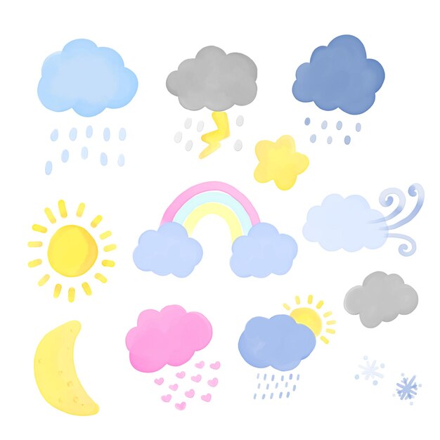 PSD niedliche wetterillustration digital von hand zeichnen