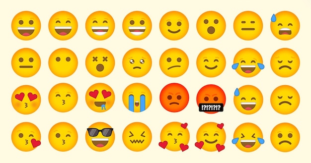 PSD niedliches, einfaches und flaches emoji-set für soziale medien oder zum chatten