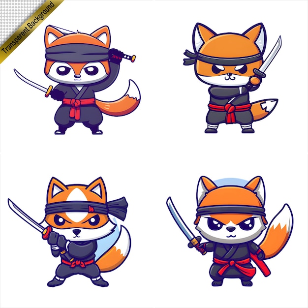 PSD ninja fox avec l'épée série de dessins animés sans arrière-plan