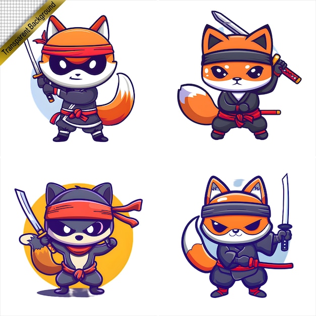 PSD ninja fox avec l'épée série de dessins animés sans arrière-plan