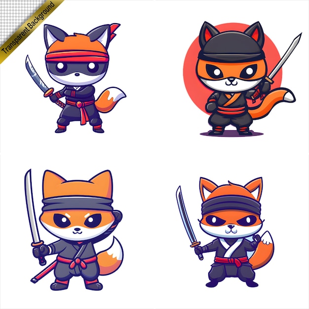 PSD ninja fox avec l'épée série de dessins animés sans arrière-plan