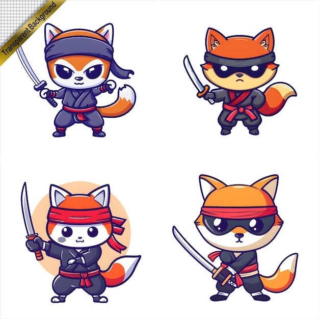 PSD ninja fox avec l'épée série de dessins animés sans arrière-plan