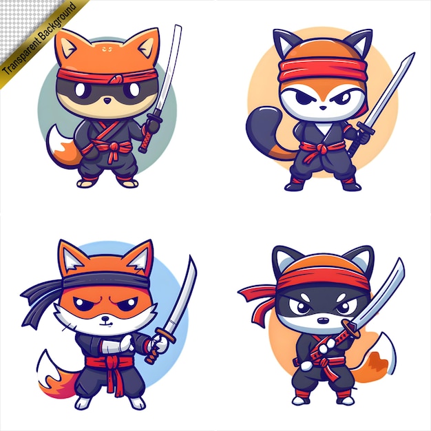 PSD ninja fox avec l'épée série de dessins animés sans arrière-plan