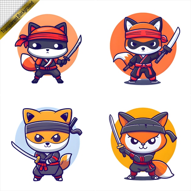 PSD ninja fox avec l'épée série de dessins animés sans arrière-plan