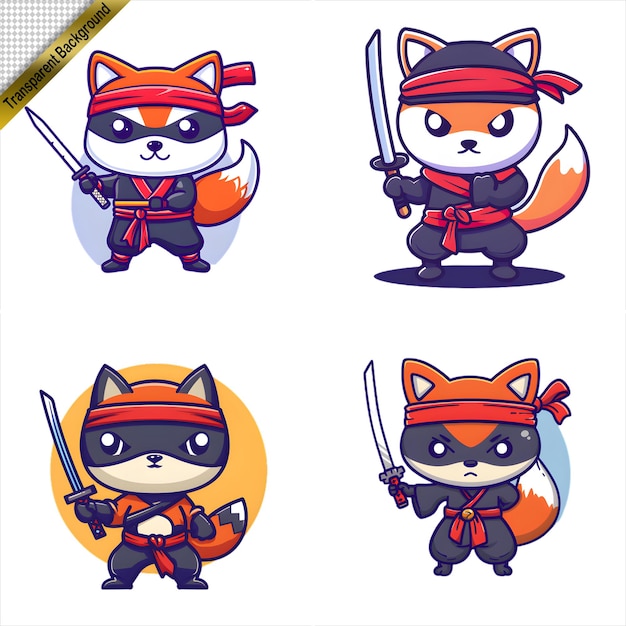 PSD ninja fox avec l'épée série de dessins animés sans arrière-plan