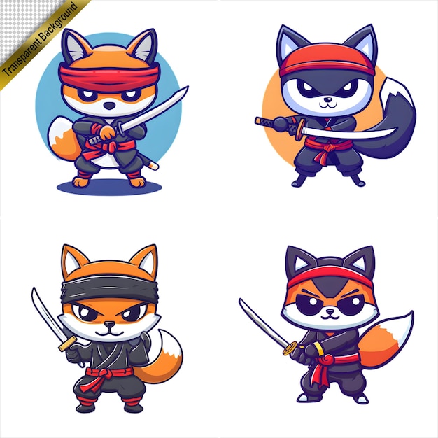 PSD ninja fox avec l'épée série de dessins animés sans arrière-plan