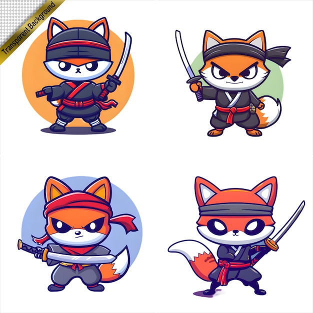 PSD ninja fox avec l'épée série de dessins animés sans arrière-plan