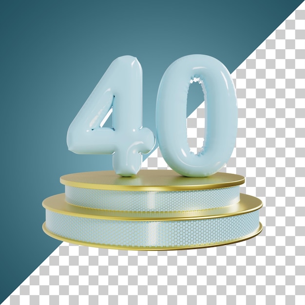 PSD número 40 cyan glossy number com ilustração 3d de pódio