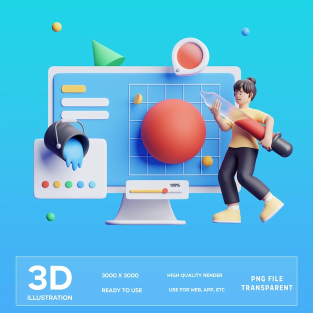 PSD o designer do psd está a criar uma ilustração 3d da página de design