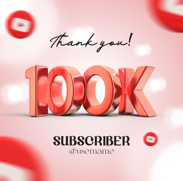 Obrigado por 100k assinantes ícone de renderização 3d para youtube