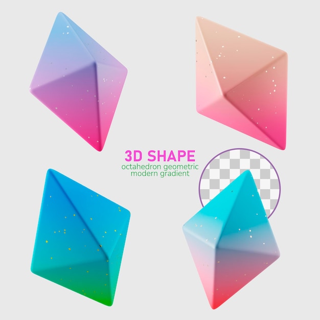 PSD octaèdre de forme 3d multi-angle avec dégradé de couleur bonbon moderne isolé