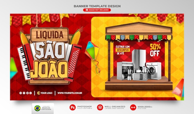 Ofertas de banner da celebração de junho em renderização 3d portuguesa para campanha de marketing no brasil