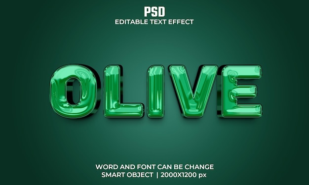 Olivgrüne Farbe 3d editierbarer Texteffekt Premium Psd mit Hintergrund