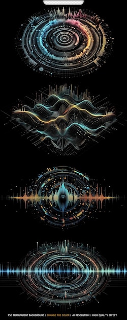 PSD ondes radio vectorielles segmentées visualisation numérique avancée de la musique arrière-plan transparent