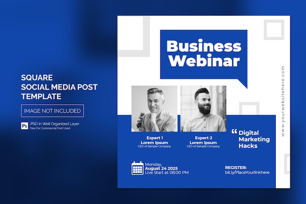 PSD online-kurs und live-webinar social media post oder square web banner template