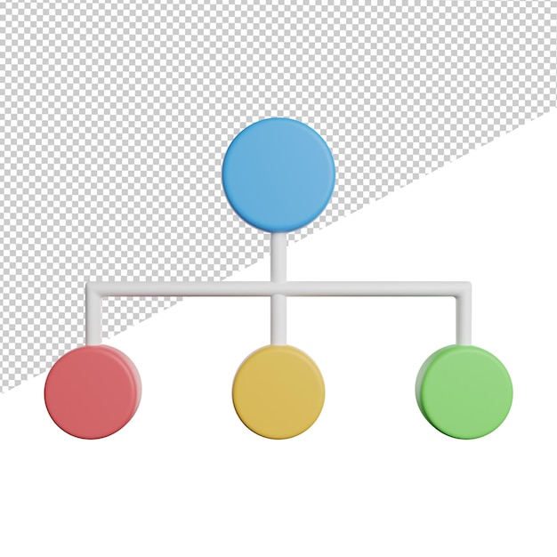 PSD organigramme linien vorderansicht 3d-darstellung auf transparentem hintergrund