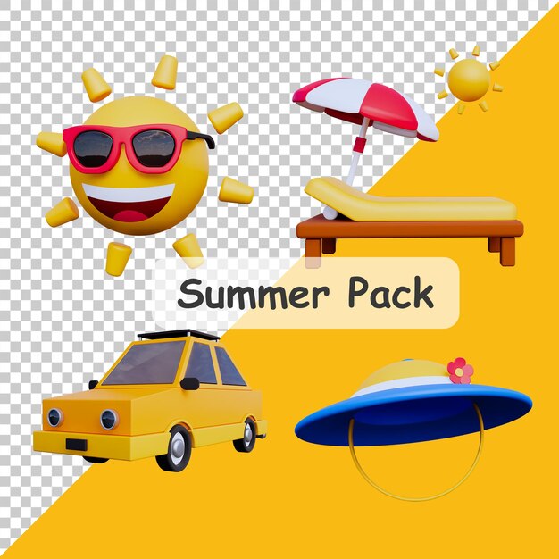 PSD pack d'objets 3d de voyage de plage d'été