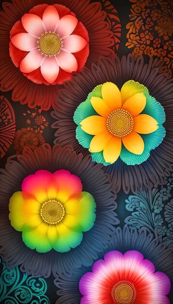 PSD padrão floral abstrato em um arco-íris de cores