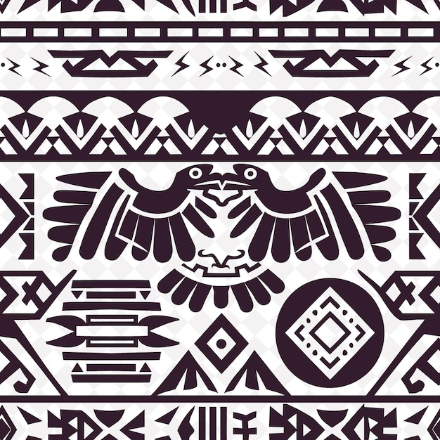 PSD padrão tribal azteca com ícone de pássaro e repetição de layout o desenho vector de padrão natural abstrato