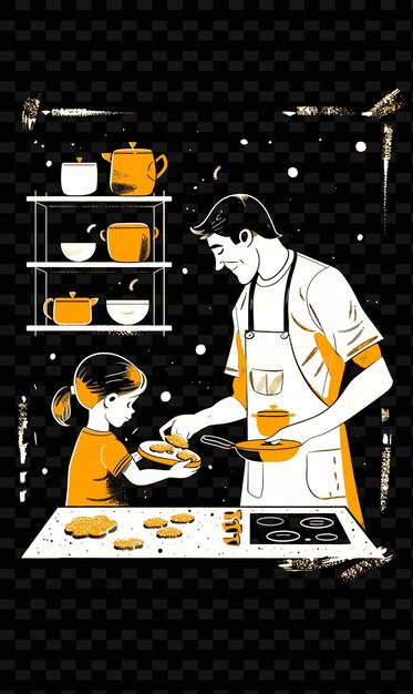 PSD padre e figlia che cucinano biscotti in una cucina poster dolce png illustration art work designs