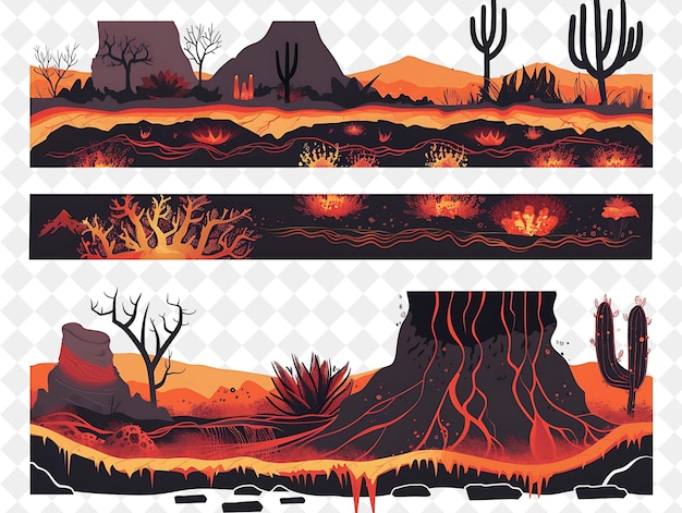 PSD paisagem vulcânica vibrante com fluxo de lava e ilustração do deserto hardy desenho natural