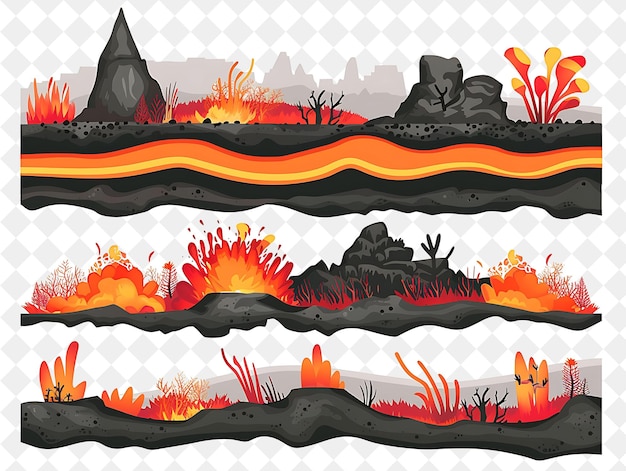 PSD paisagem vulcânica vibrante com fluxo de lava e ilustração do deserto hardy desenho natural