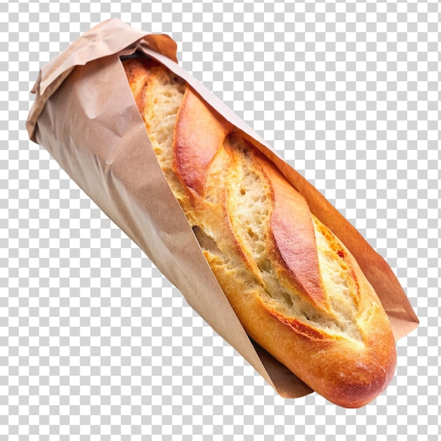 PSD pane baguette fresco su sacchetto di carta isolato su uno sfondo trasparente