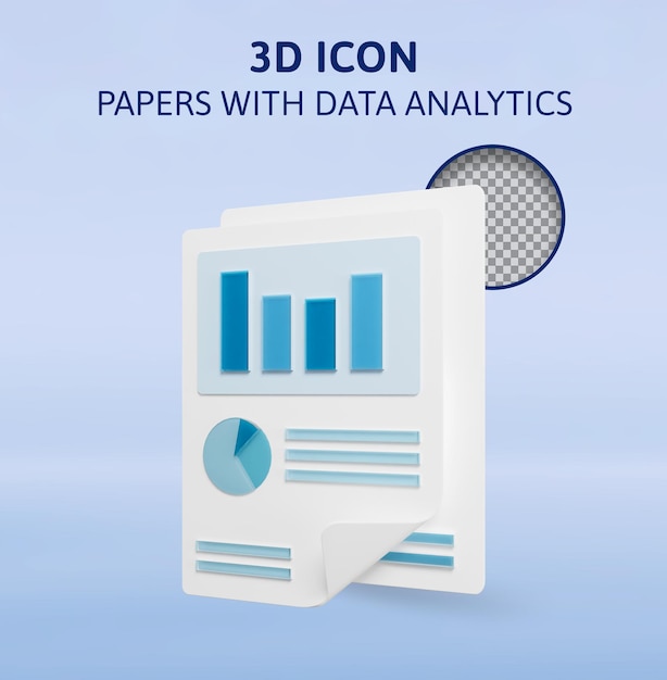 PSD papéis com gráficos e diagramas ilustração de renderização 3d