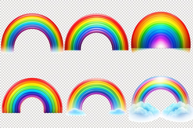 PSD paquet png arc-en-ciel coloré avec fond transparent isolé pour des dessins joyeux sur le thème de la nature